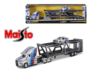 Maisto 1:64 Mack Transporter Open Trailer W/ Bmw M3 - Silver - Design Transporters - Diecast