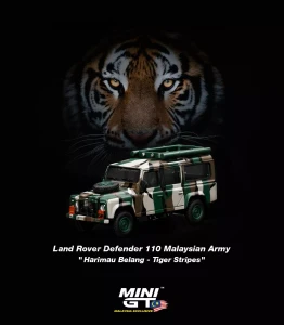 Mini Gt 1:64 Land Rover Defender 110 Malaysian Army Harimau Belang - Malaysia Exclusive - Diecast