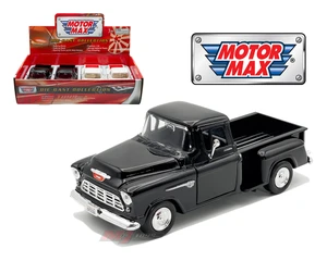 Motormax 1:24 1955 Chevrolet 3100 Stepside - Black, White - Display Tray Set Of 4 - Diecast