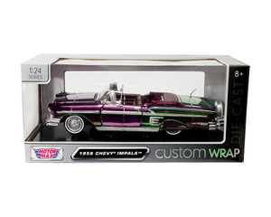 Motormax 1:24 1958 Chevrolet Impala - Purple/green Chrome - Custom Wrap - Diecast