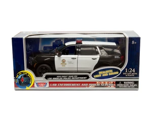 Motormax 1:24 2025 Chevrolet Tahoe Ppv Los Angeles Police Department With Light And Sound - Black/white With Tri-color Lightbar - Law Enforcement And Public Service - Diecast