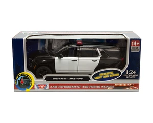 Motormax 1:24 2025 Chevrolet Tahoe Ppv With Light And Sound - Plain Black/white With Tri-color Lightbar - Law Enforcement And Public Service - Diecast