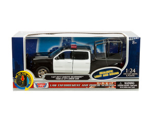 Motormax 1:27 2017 Chevrolet Silverado 1500 Lt Z71 Crew Cab With Stand Cage - Black/white - Light And Sound - Law Enforcement And Public Service - Diecast