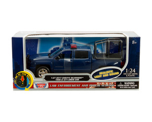 Motormax 1:27 2017 Chevrolet Silverado 1500 Lt Z71 Crew Cab With Stand Cage - Blue - Light And Sound - Law Enforcement And Public Service - Diecast