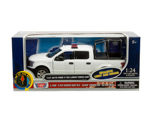 Motormax 1:27 2019 Ford F-150 Lariat Crew Cab With Stand Cage - White - Light And Sound - Law Enforcement And Public Service - Diecast