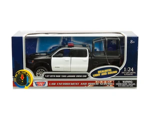 Motormax 1:27 2019 Ram 1500 Laramie Crew Cab With Stand Cage - Black/white - Light And Sound - Law Enforcement And Public Service - Diecast