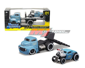 Muscle Machines 1:64 Muscle Transports 1950 Ford Coe Flatbed & 1933 Ford Coupe Matte Blue - Diecast