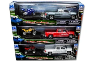 New Ray 1:32 Chevrolet Silverado Truck With Motorcycle/atv - City Cruiser - Diecast