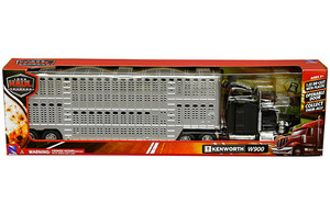 New Ray 1:32 Kenworth W900 Pot Belly Livestock Chrome - Black - Long Haul Trucker - Diecast