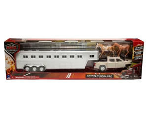 New Ray 1:32 Toyota Tundra Pro With Horses And Trailer - Tan And Chrome - Long Haul Trucker - Diecast