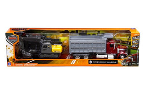 New Ray 1:43 International Lonestar Dump Truck With Excavator - Long Haul Truckers - Diecast