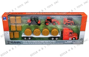 New Ray Kubota Farm Tractors & Peterbilt Flatbed Semi Playset - Diecast