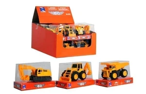 New Ray Mini 2.5" Construction Vehicles Pvc Cover Friction Yellow - Display Tray Of 12 - Diecast