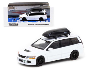 Tarmac Works 1:64 Mitsubishi Lancer Evolution Wagon (white) With Roof Box - Diecast
