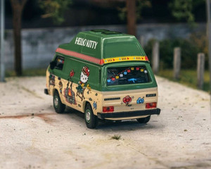 Tarmac Works 1:64 Schuco Volkswagen T3 Camper Van Hello Kitty - Beige Green - Collab64 - Diecast