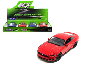 Welly 1:24 2015 Ford Mustang Gt - Blue, Red - Display Tray Box Of 4 - Diecast