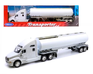 Welly 1:32 Kenworth T2000 Semi Truck White W/ White Tanker Trailer - Transporter - Diecast