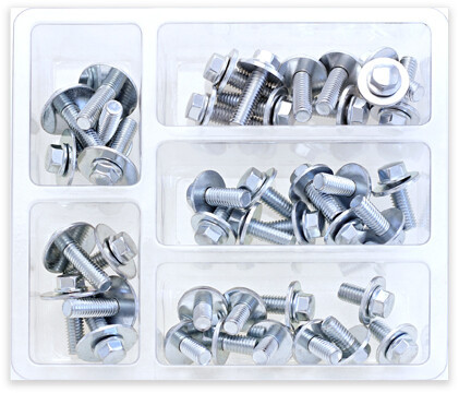 Bolt - 8mm Hex Flange Bolt Assortment W/16mm Washer 40 Piece Kit - SV-M6SEMS