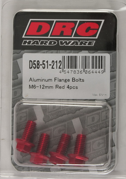Drc - Aluminum Flange Bolts Red M6x12mm 4/pk - D58-51-212