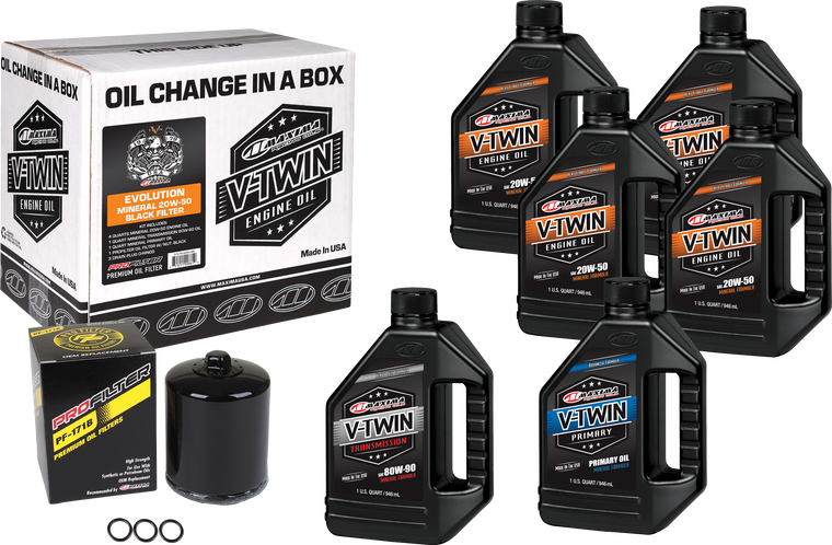 Maxima - V-twin Oil Change Kit Mineral Evo  Black Filter - 90-069016PB