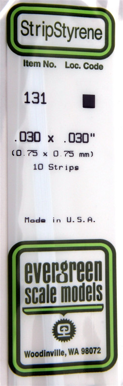 Evergreen Scale - .030 X .030 Strips - 131