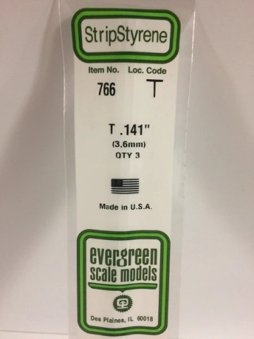 Evergreen Scale - .141 T Shape Strip Styrene 4pk - 766