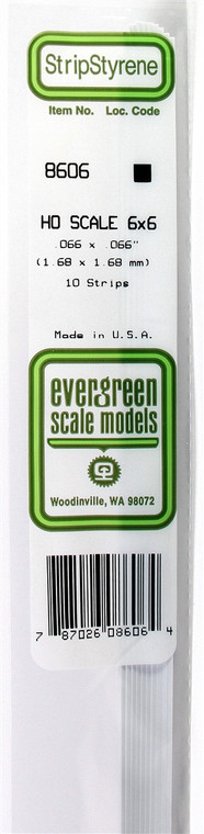 Evergreen Scale - 6 X 6  Ho Strips - 8606