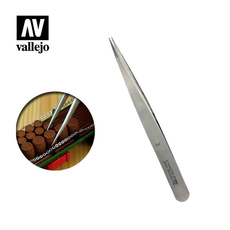 Vallejo Acrylic Paints - Straight Fine Tweezers 120mm - 12003