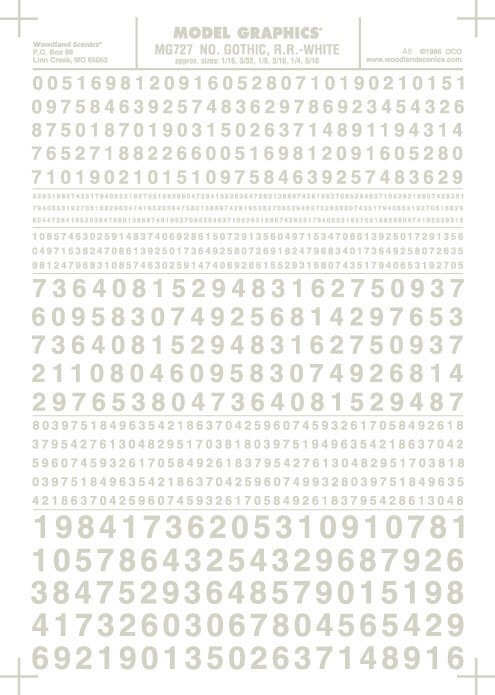Woodland Scenics - Numbers Gothic R.R. Decal Wht - 727