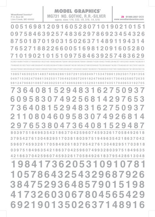 Woodland Scenics - Numbers Gothic R.R. Decal Sil - 731
