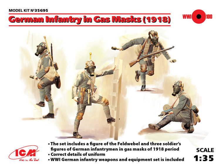 ICM Models - German Infantry in Gas Masks 4 1:35 - 35695