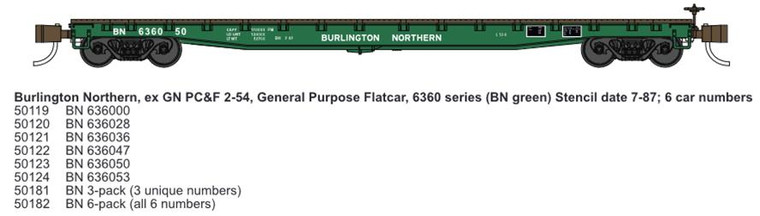 Wheels of Time Pass. Cars - N 53'6'GP Flatcar BN 636047 - 50122