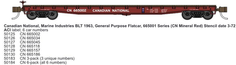 Wheels of Time Pass. Cars - N 53'6'GP Flatcar CN 665157 - 50129