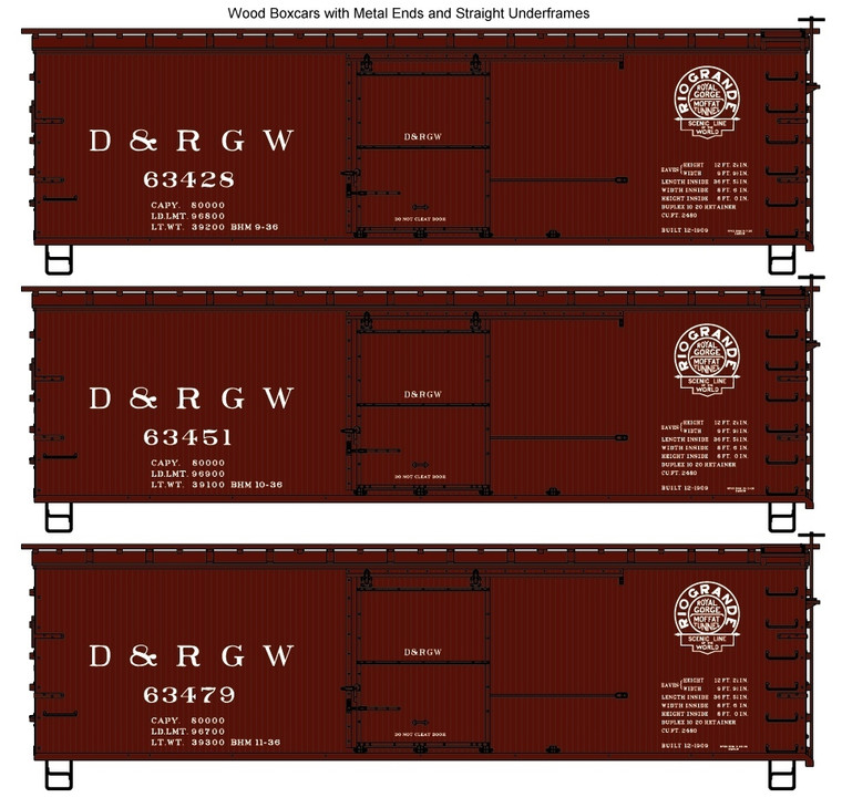 Accurail - Ho 36'Wood Boxcars D&Rgw 3#Set - 8092