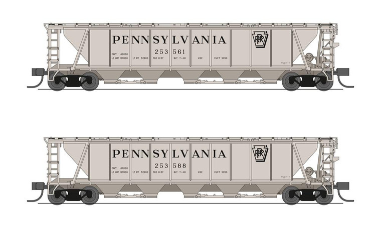 Broadway Limited - N H32 Cvd Hopper PRR 2pk B Gray - 7253
