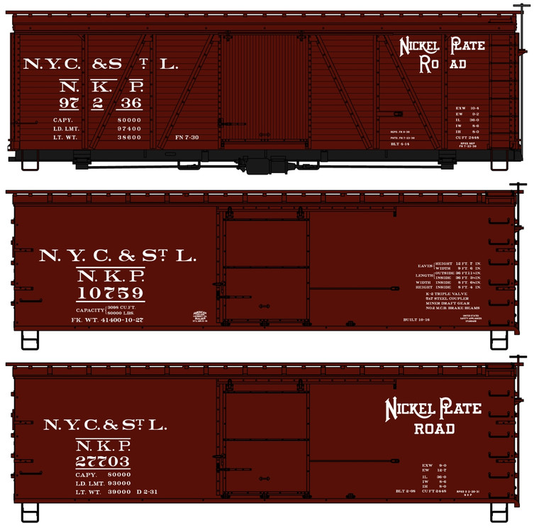 Accurail - HO 36' Wood Boxcars Nickel Plate 3pk - 8140