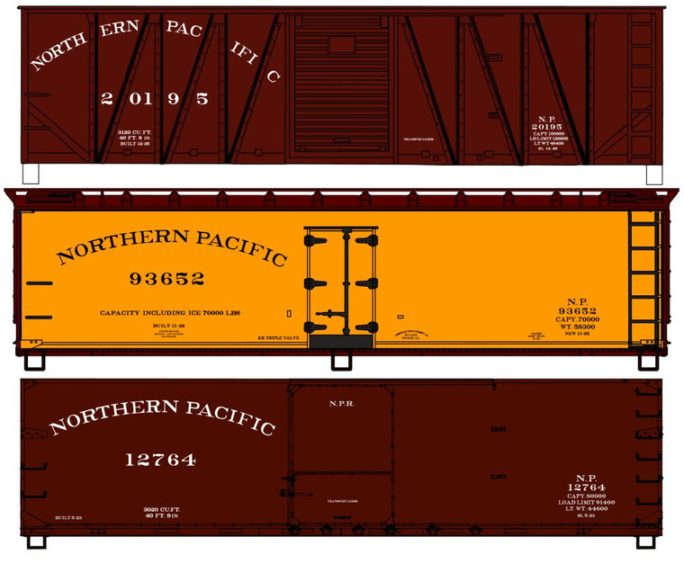 Accurail - Ho 40'Wood Boxcar & Reefer NP 3#Set - 8144