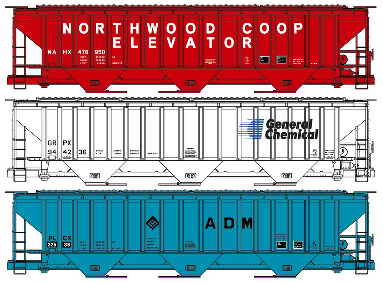Accurail - Ho PS Cvd Hopper 3#Set Private - 8114