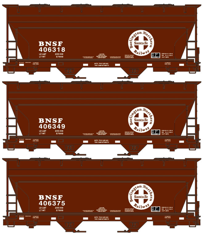 Accurail - HO 2Bay ACF Covered Hopper BNSF 3PK - 8139