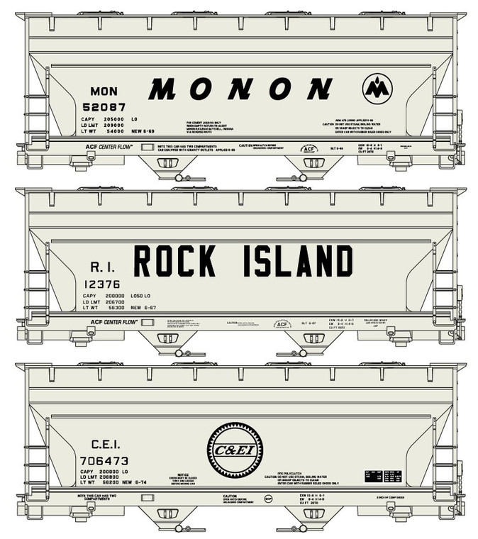 Accurail - HO 2 Bay ACF Covered Hopper Monon 3pc - 8151