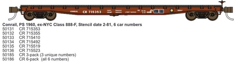 Wheels of Time Pass. Cars - N 53'6'GP Flatcar Con 3Pak - 50185