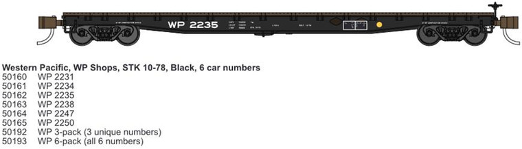 Wheels of Time Pass. Cars - N 53'6'GP Flatcar WP 3Pak - 50192