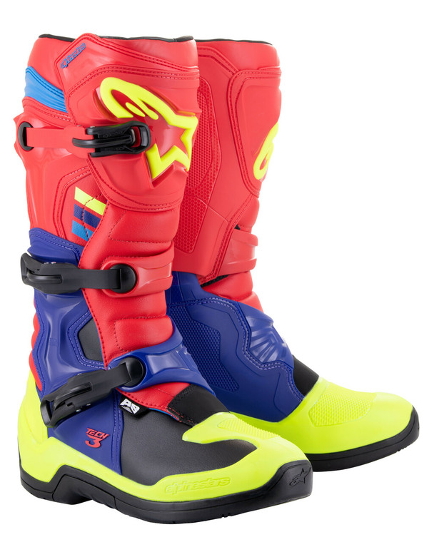 Alpinestars - Tech 3 Boots Bright Red/blue/fluo Yel Sz 14 - 2013018-3375-14