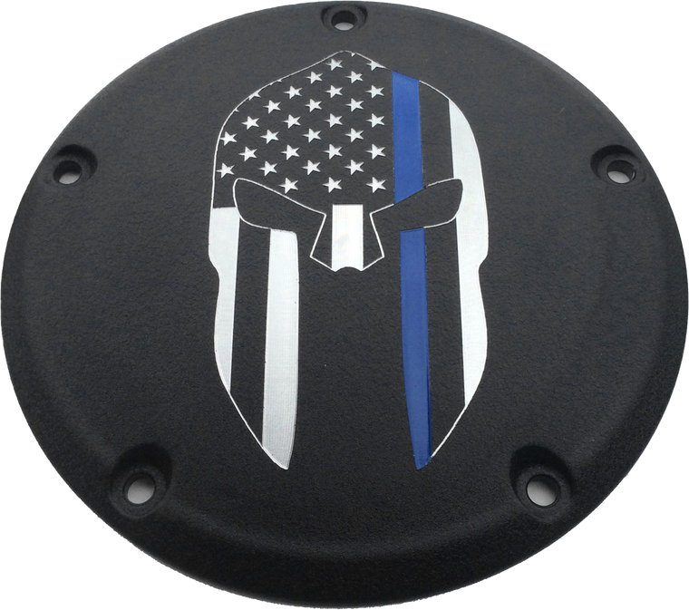 Custom Engraving - 7   Tc Derby Cover Sparta Blue Line Black - LE02-12BG
