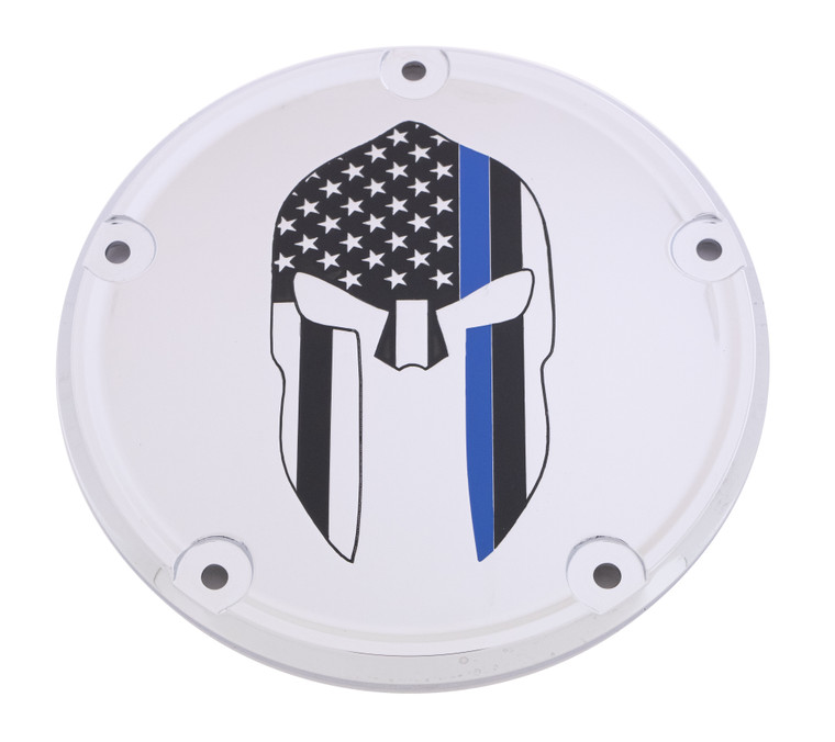 Custom Engraving - 6   M8 Softail Derby Cover Sparta Blue Line Chrome - LE02-67