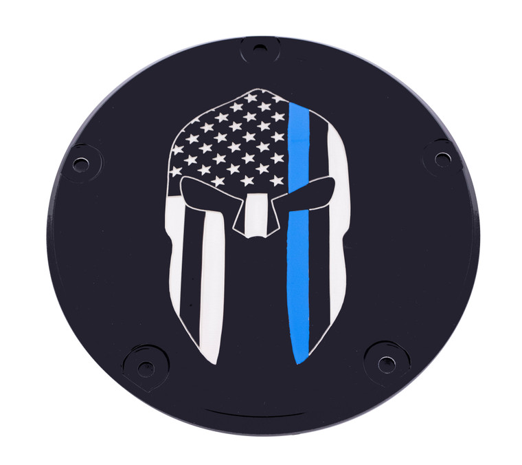 Custom Engraving - 6   M8 Softail Derby Cover Sparta Blue Line Black - LE02-67BG