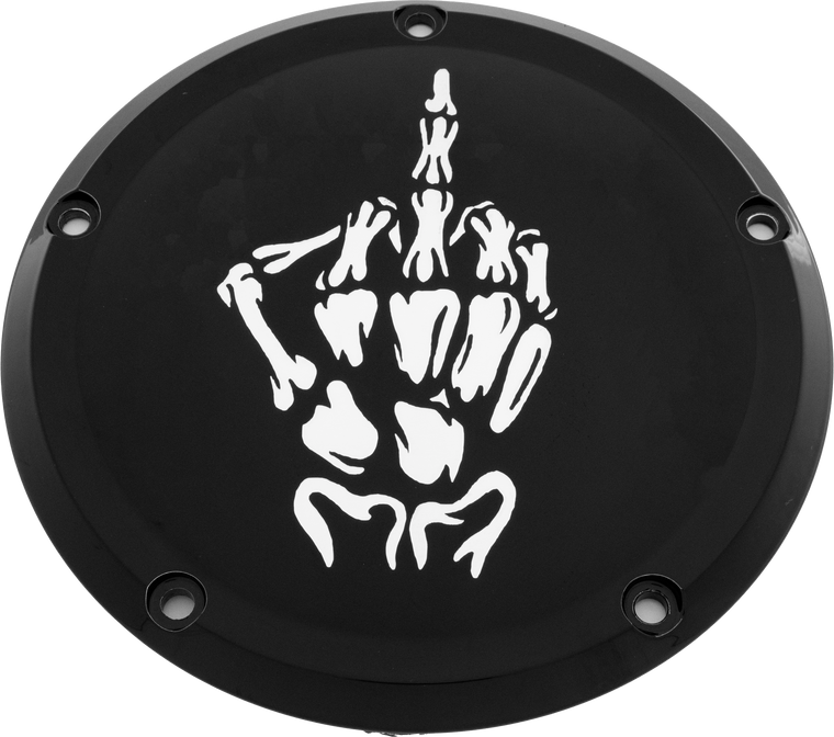 Custom Engraving - 7  M8 Flt/flh Derby Cover Bone Finger Black - SKUL24-46BG