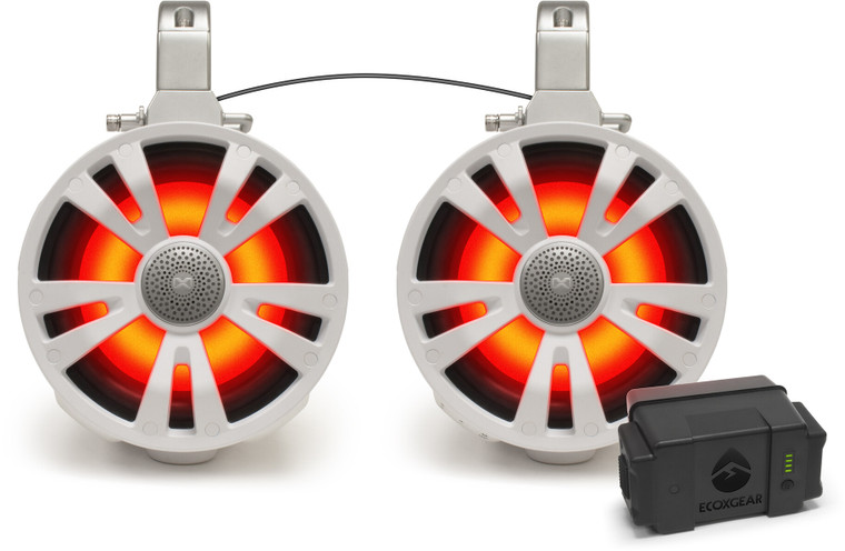 Ecoxgear - 2-pack White 8' Speakers One Amplified + Battery One No - SEI-ETBAT7708