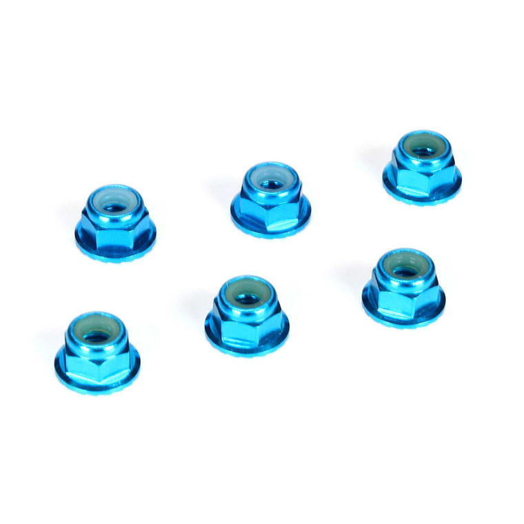 Team Losi Racing - 4mm Aluminum Serrated Lock Nuts, Blue (6) - 336001