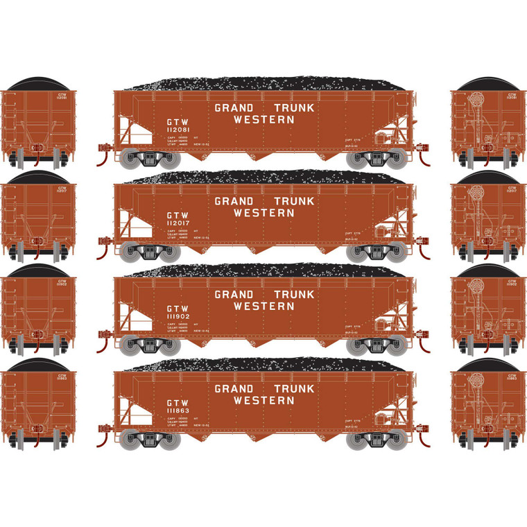 Athearn - Ho 40' Offset Coal Hopper W/load, Gtw #2 (4) - 33088